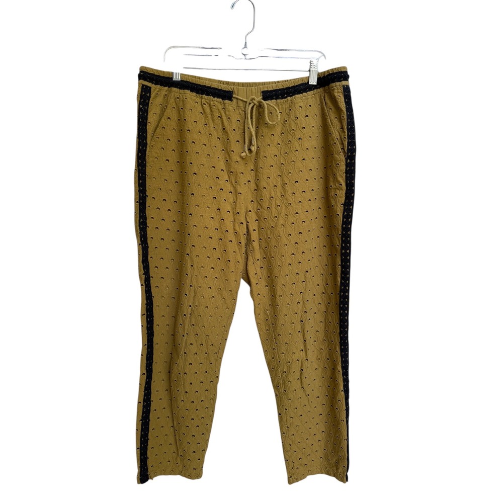 Anthropologie Eyelet Crop Drawstring Waist Pants Size Large‎